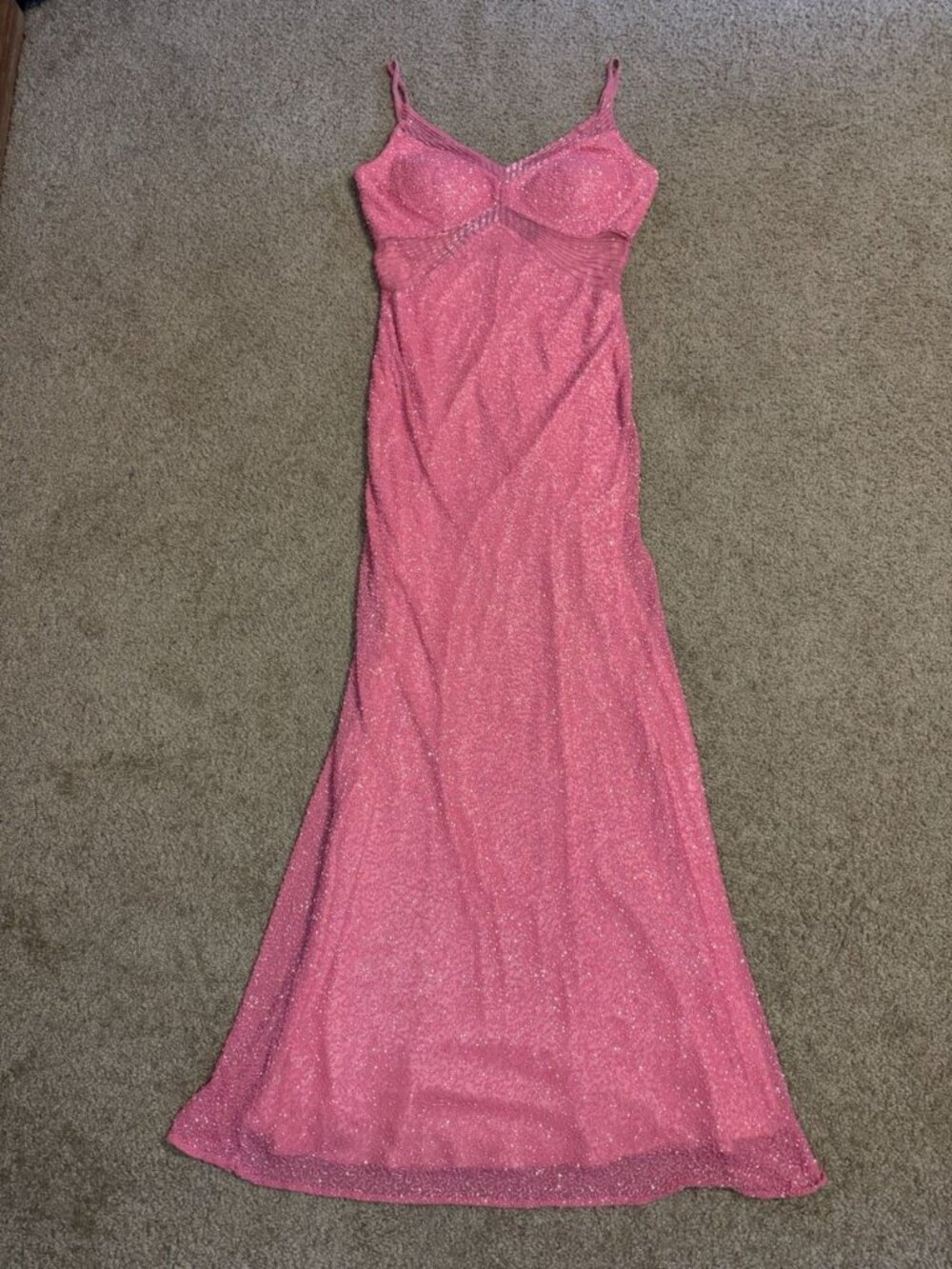Vtg Y2K SCALA Pink Silk Beaded Sequin Dress HOCO Prom Formal Party Holiday M - Picture 4 of 11